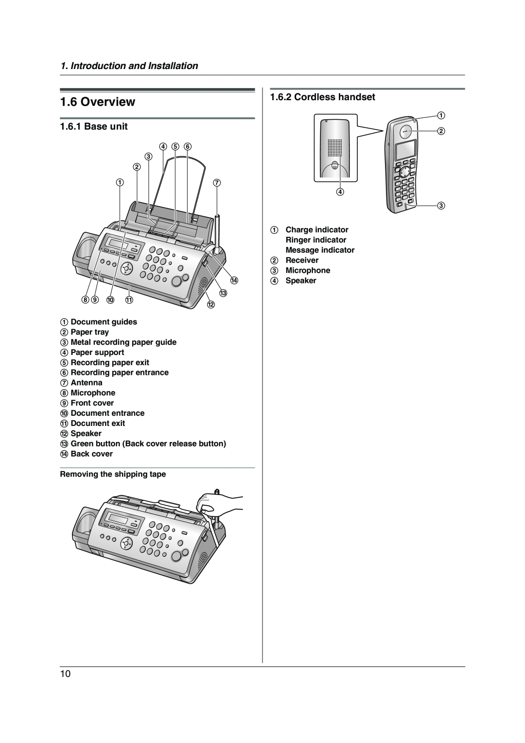 Panasonic KX-FC228HK operating instructions Overview, Base unit, Cordless handset, Introduction and Installation, 89 j 