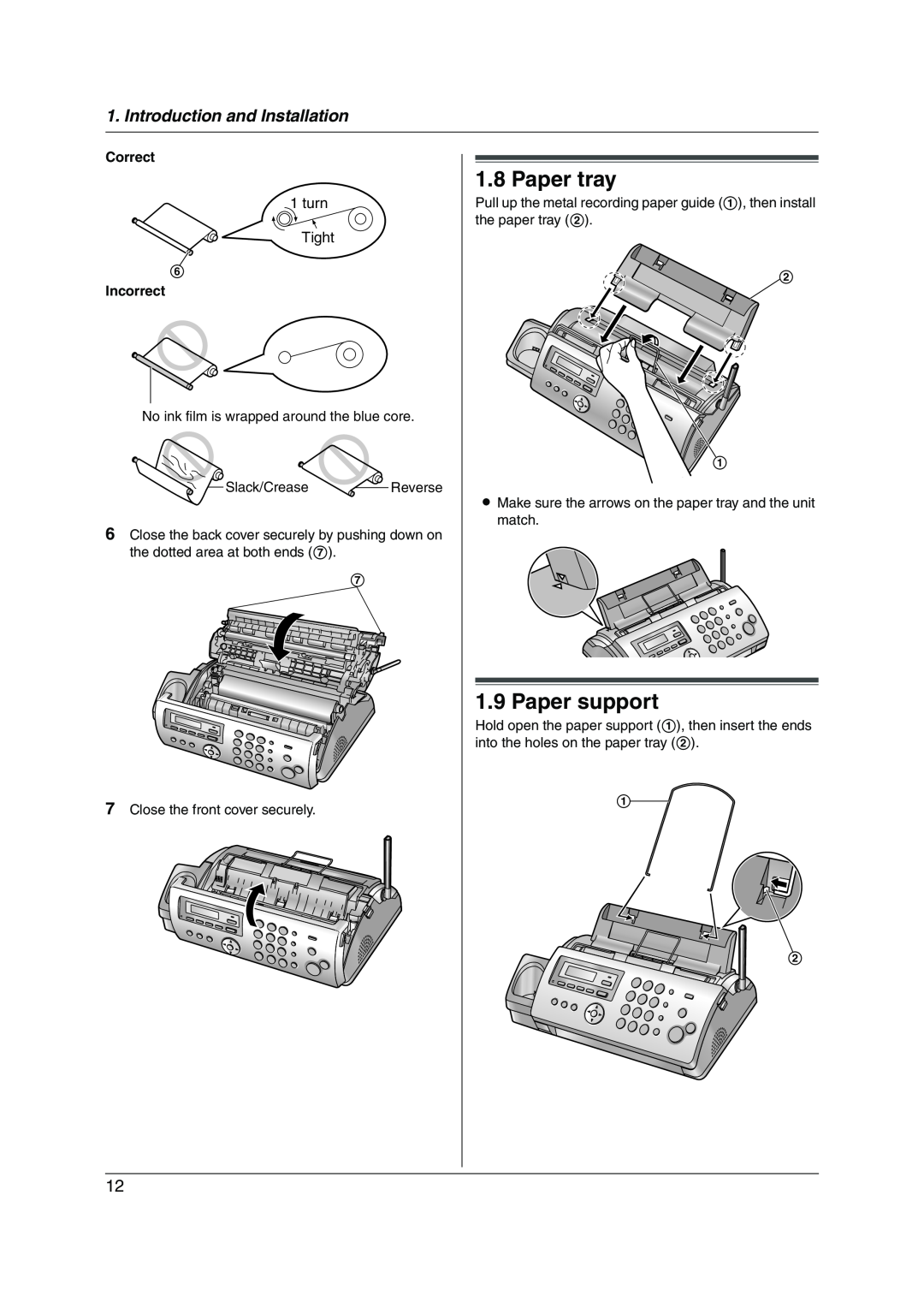 Panasonic KX-FC228HK operating instructions Paper tray, Paper support, turn Tight, Introduction and Installation 