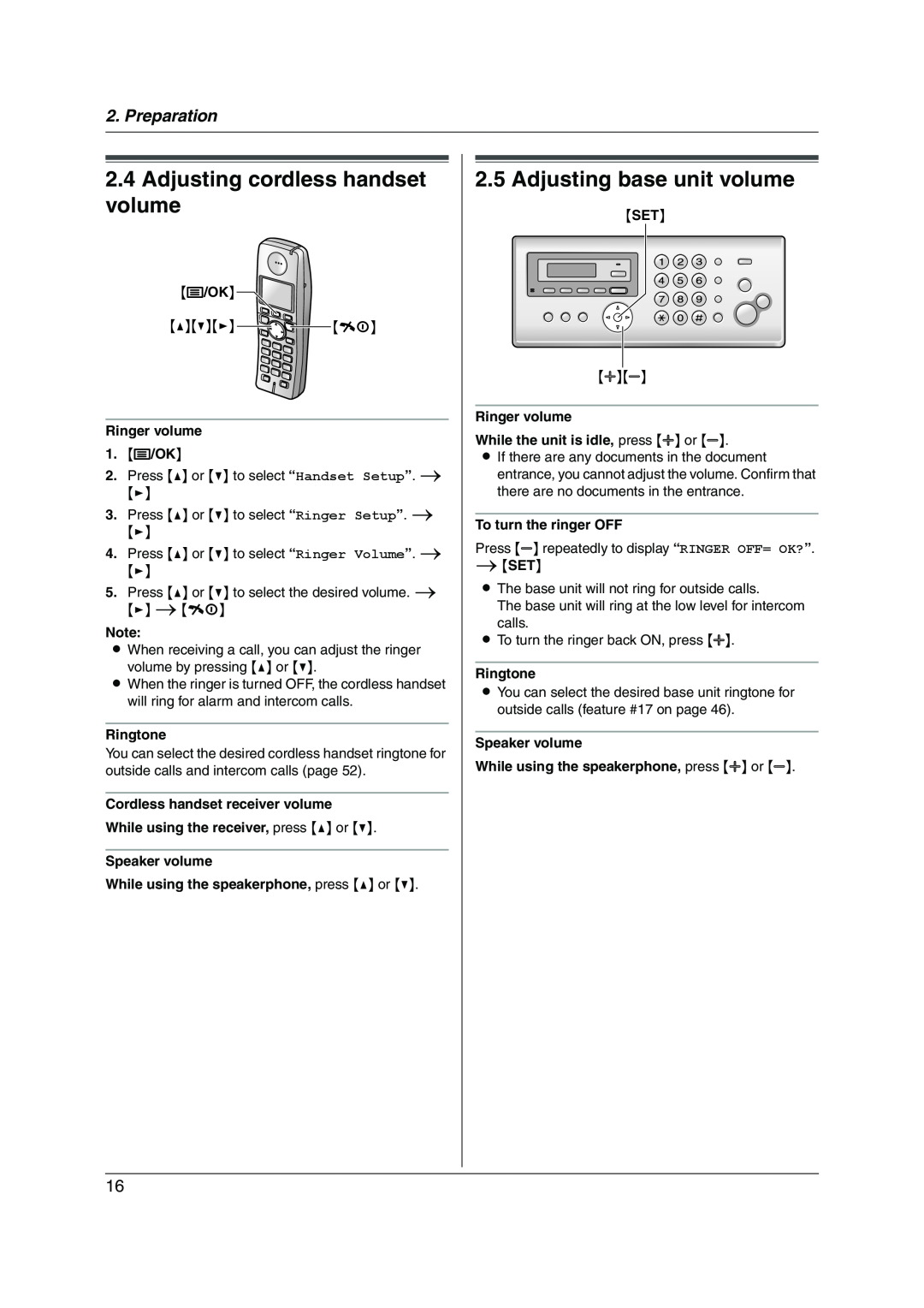 Panasonic KX-FC228HK operating instructions Adjusting cordless handset volume, Adjusting base unit volume, Preparation 