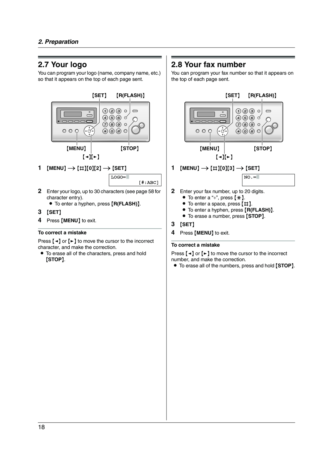 Panasonic KX-FC228HK operating instructions Your logo, Your fax number, Preparation, Logo= #Abc, No.= 