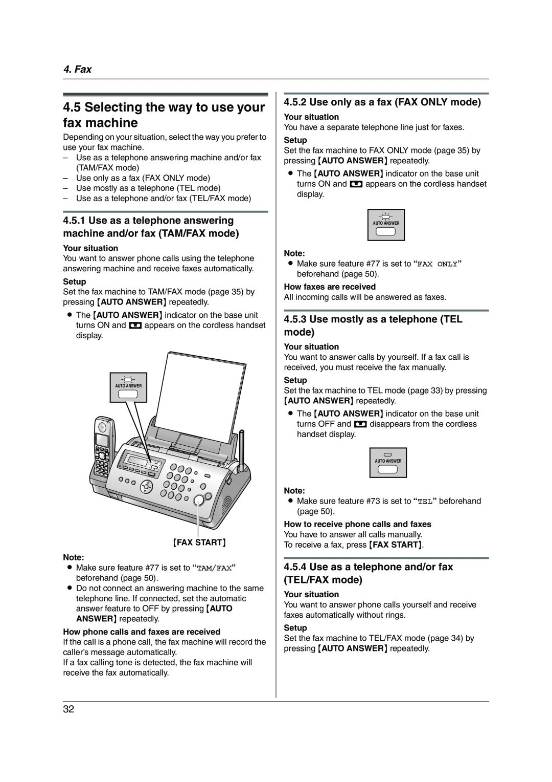 Panasonic KX-FC228HK operating instructions Selecting the way to use your fax machine, Use only as a fax FAX ONLY mode, Fax 