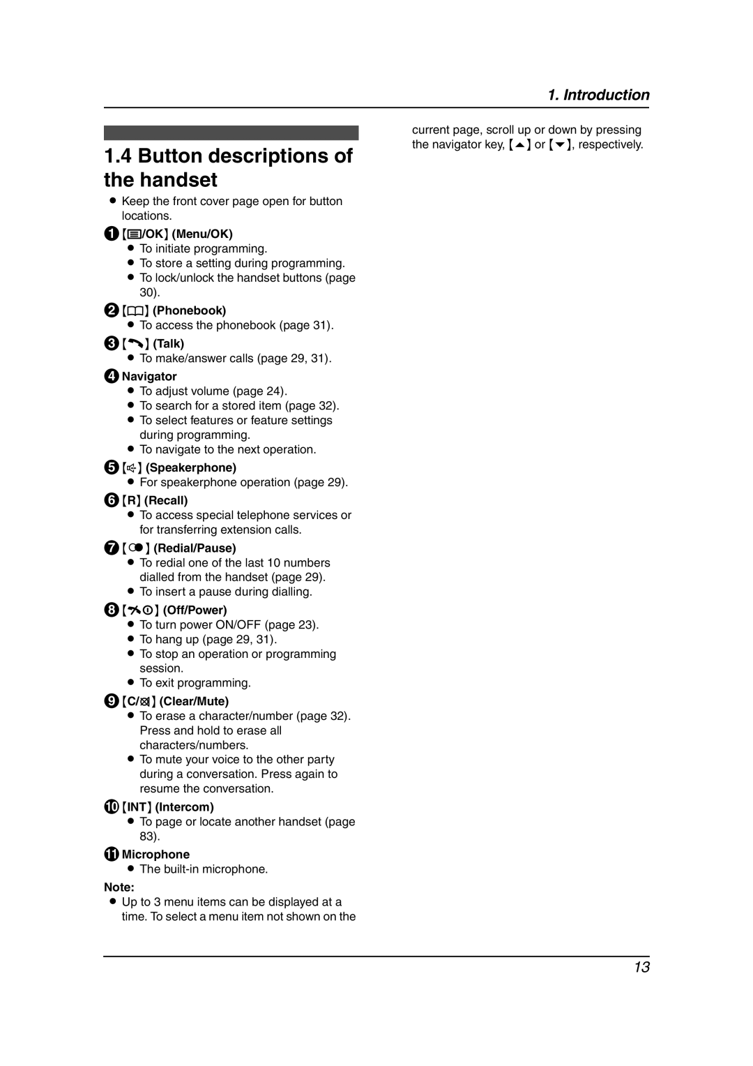 Panasonic KX-FC235AL, KX-FC231NZ manual Button descriptions of the handset 