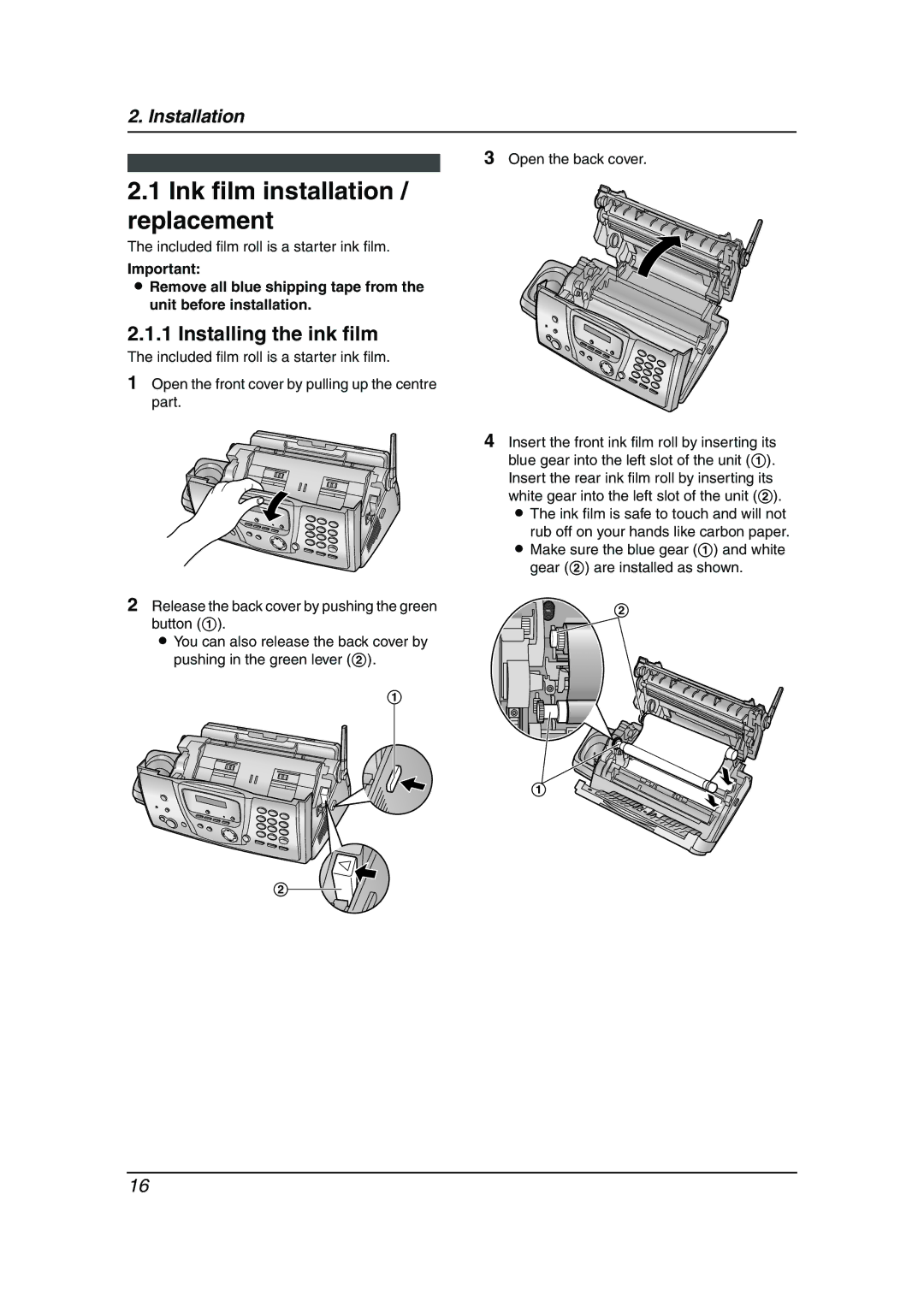 Panasonic KX-FC231NZ, KX-FC235AL manual Ink film installation / replacement, Installing the ink film 