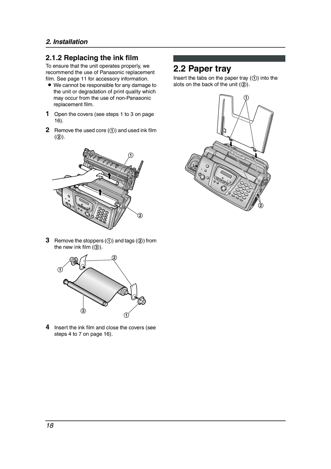 Panasonic KX-FC231NZ, KX-FC235AL manual Paper tray, Replacing the ink film 