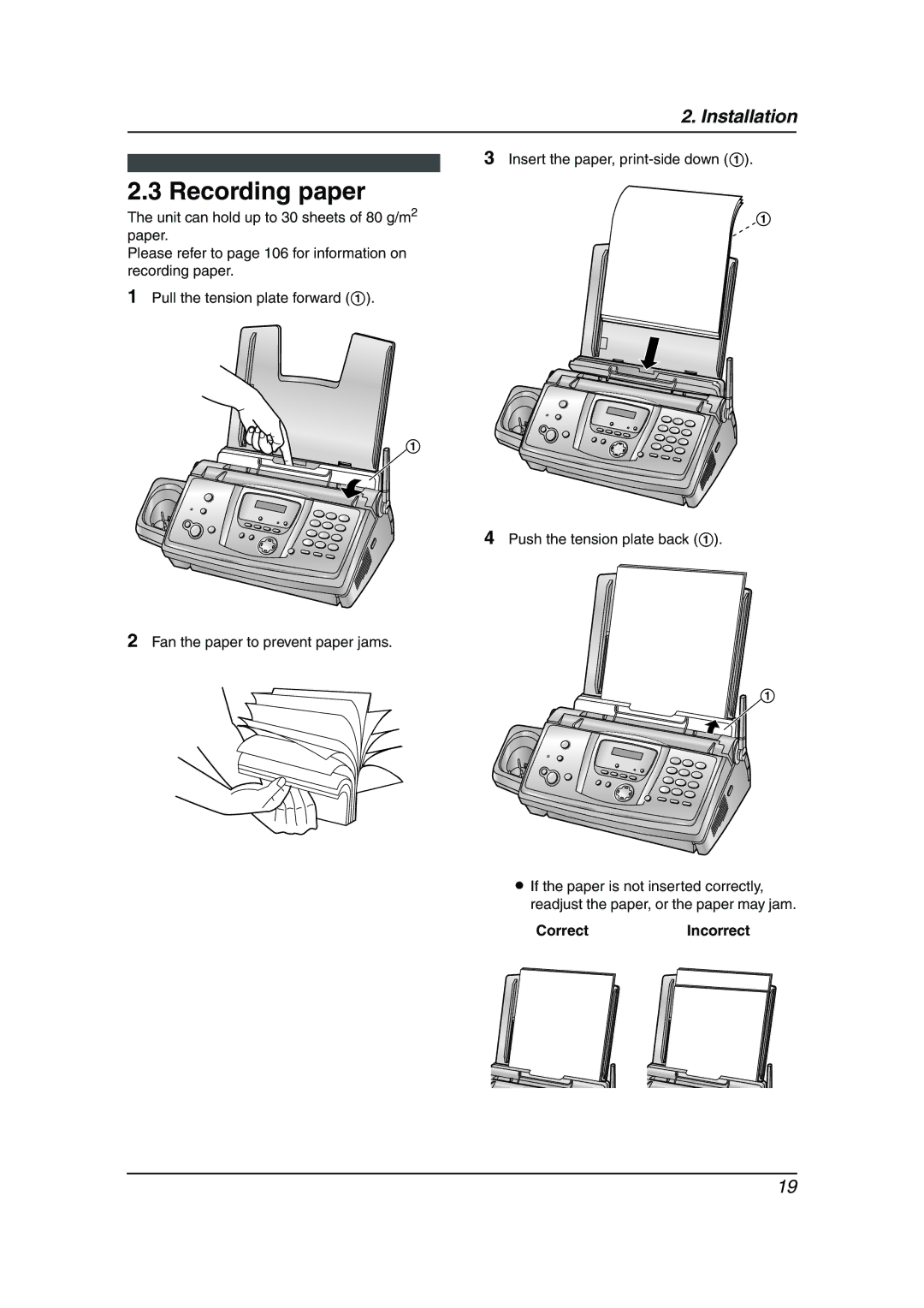 Panasonic KX-FC235AL, KX-FC231NZ manual Recording paper, CorrectIncorrect 