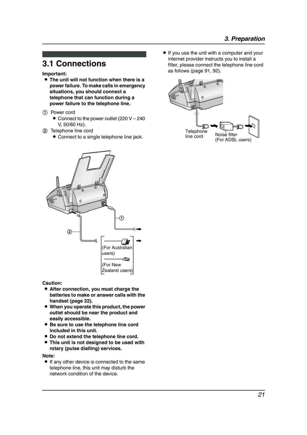 Panasonic KX-FC235AL, KX-FC231NZ manual Connections 