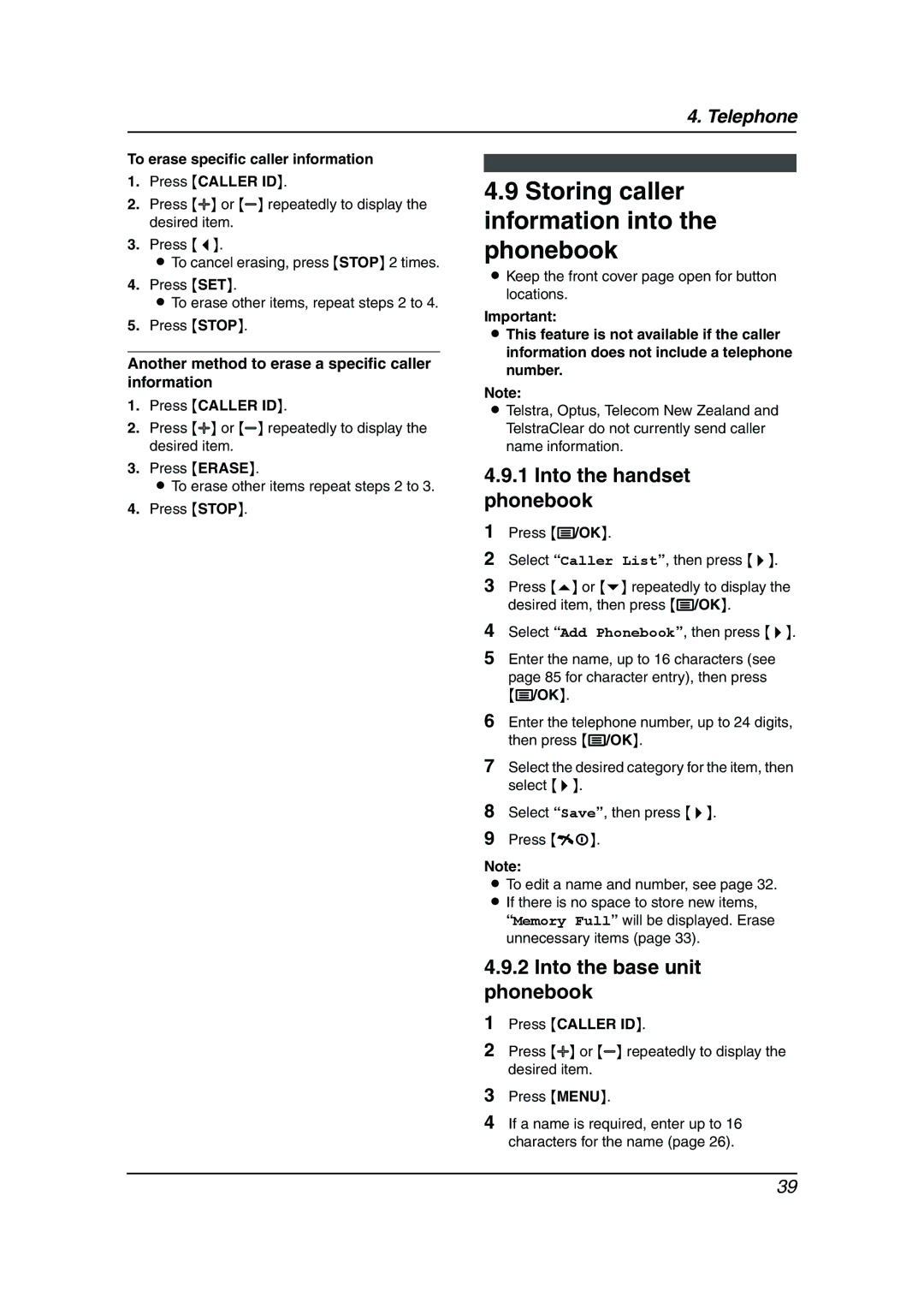 Panasonic KX-FC235AL, KX-FC231NZ manual Storing caller information into the phonebook, Into the handset phonebook 