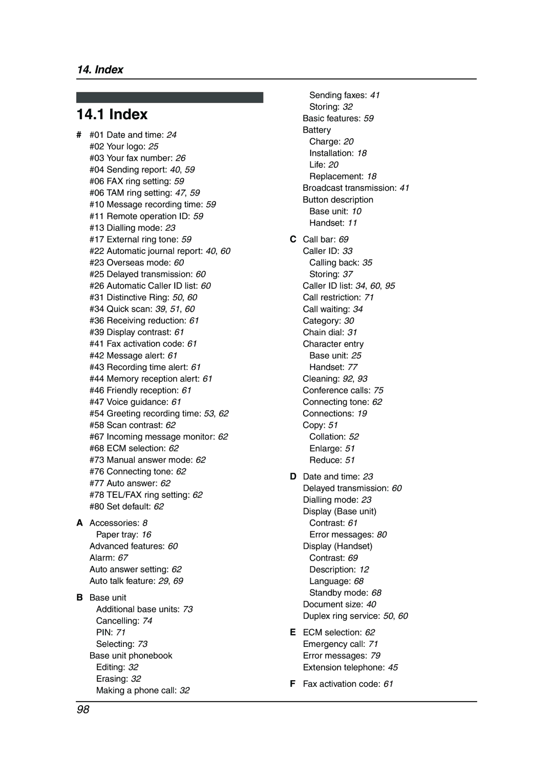 Panasonic KX-FC238HK manual Index 