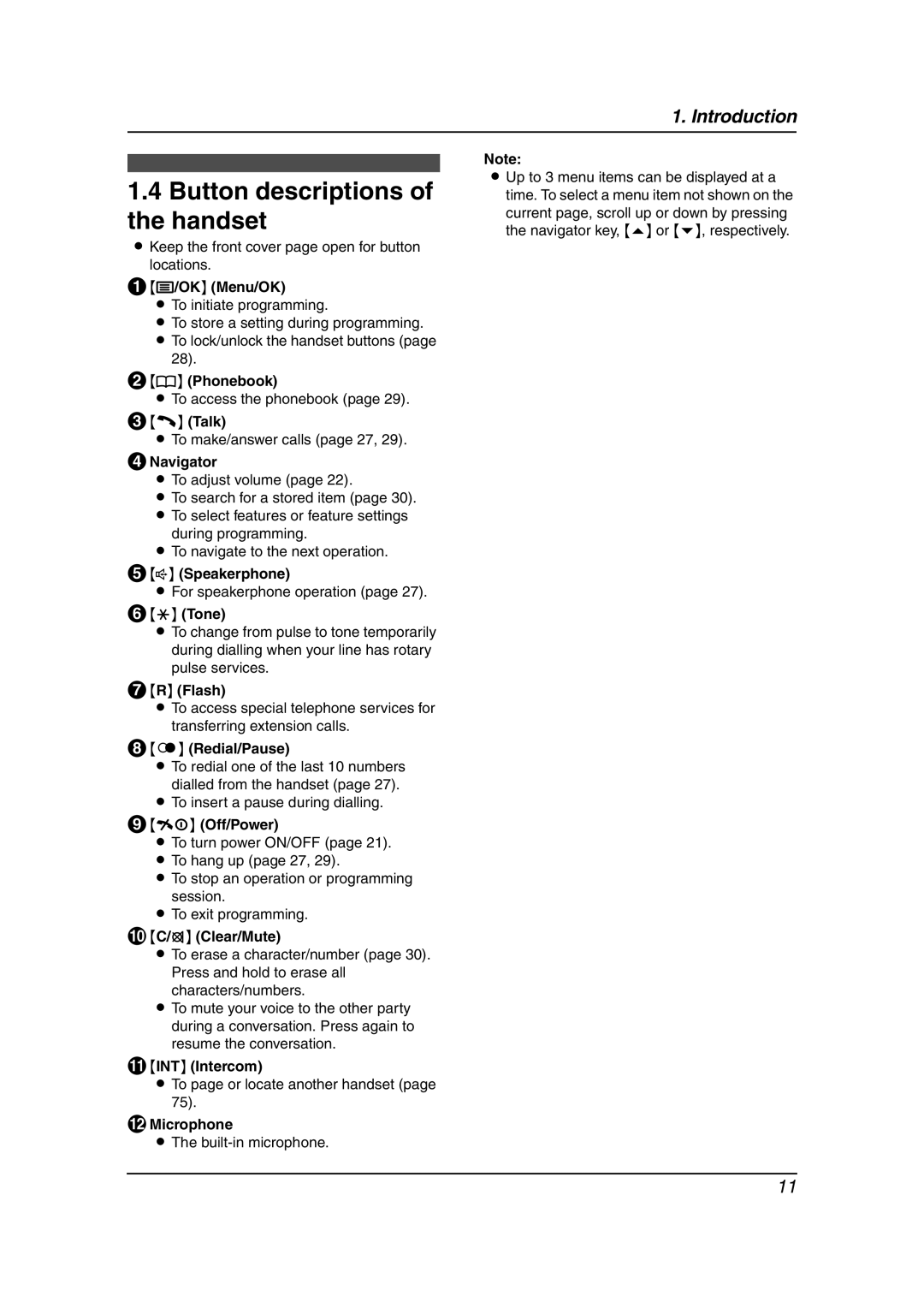 Panasonic KX-FC238HK manual Button descriptions of the handset 