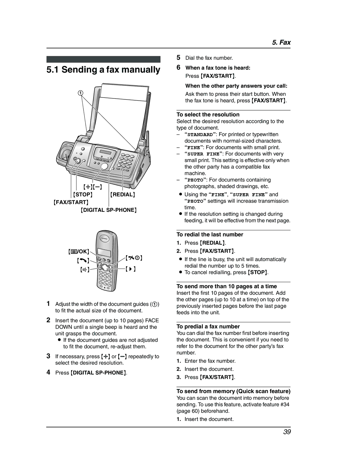 Panasonic KX-FC238HK Sending a fax manually, Stop Redial FAX/START Digital SP-PHONE 