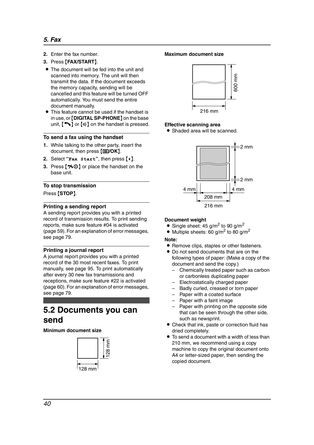 Panasonic KX-FC238HK manual Documents you can send 