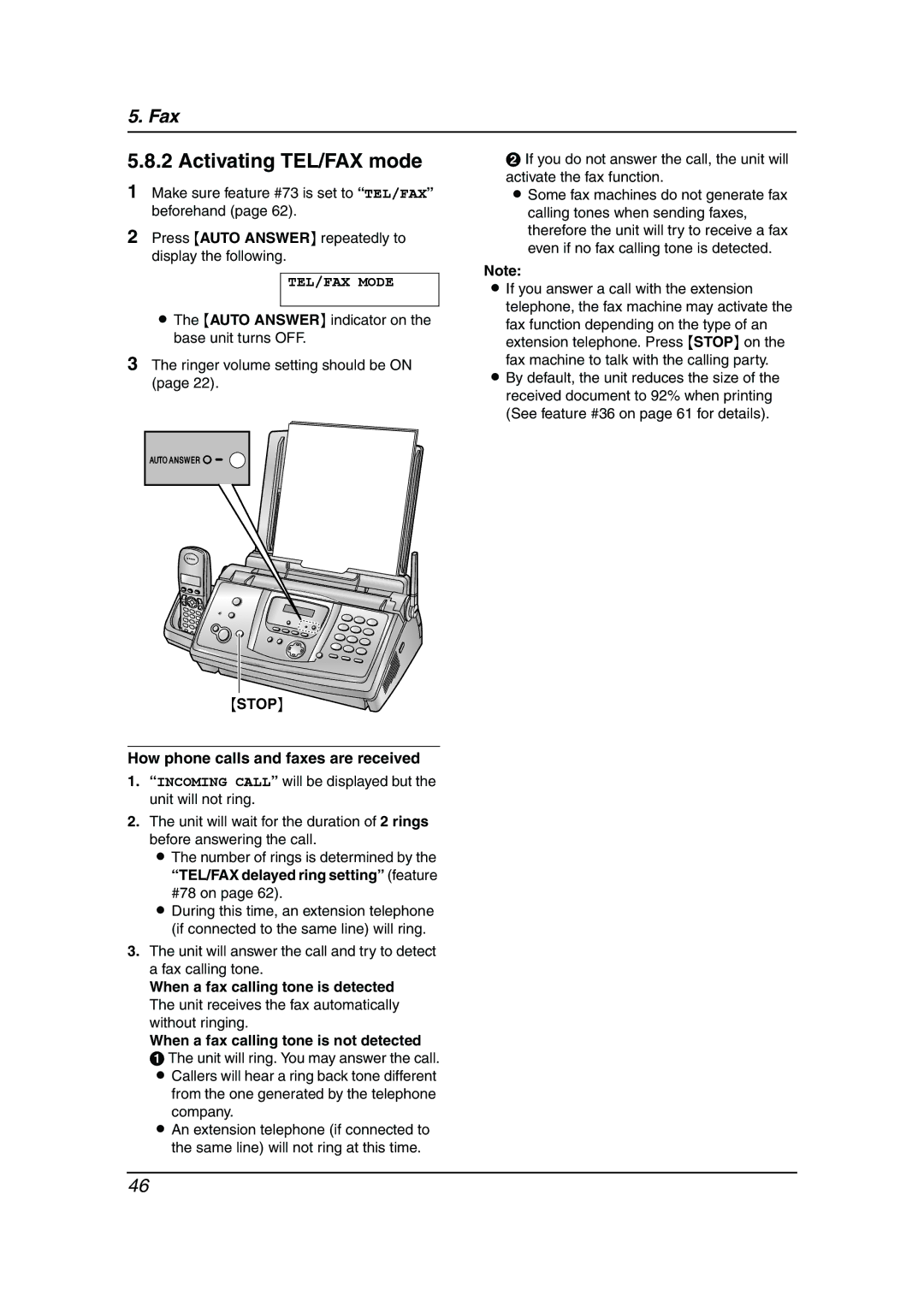 Panasonic KX-FC238HK manual Activating TEL/FAX mode, TEL/FAX Mode 