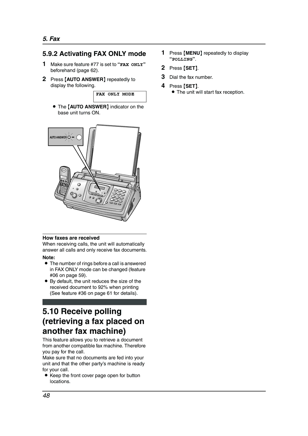 Panasonic KX-FC238HK manual Activating FAX only mode, FAX only Mode 