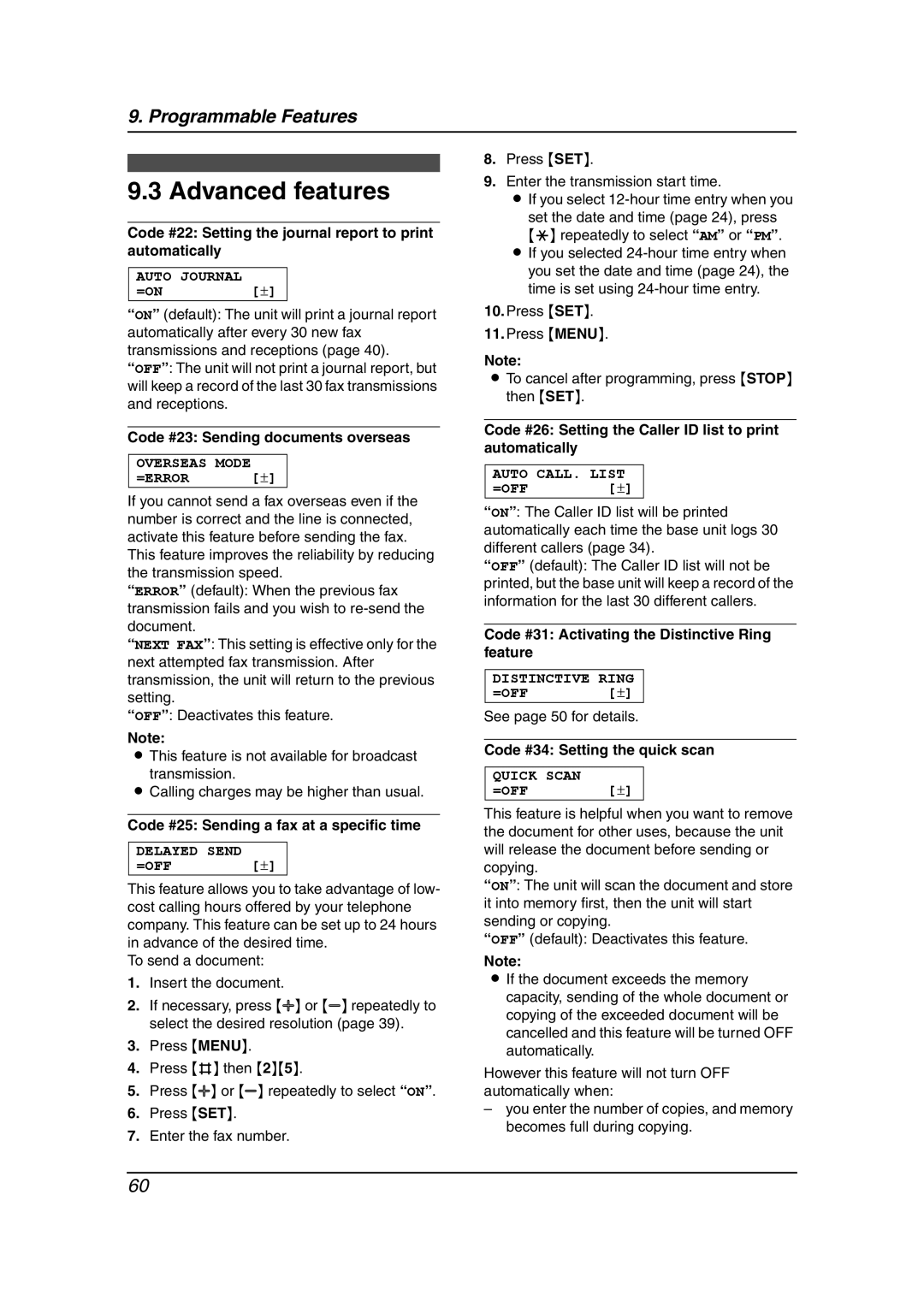 Panasonic KX-FC238HK manual Advanced features 