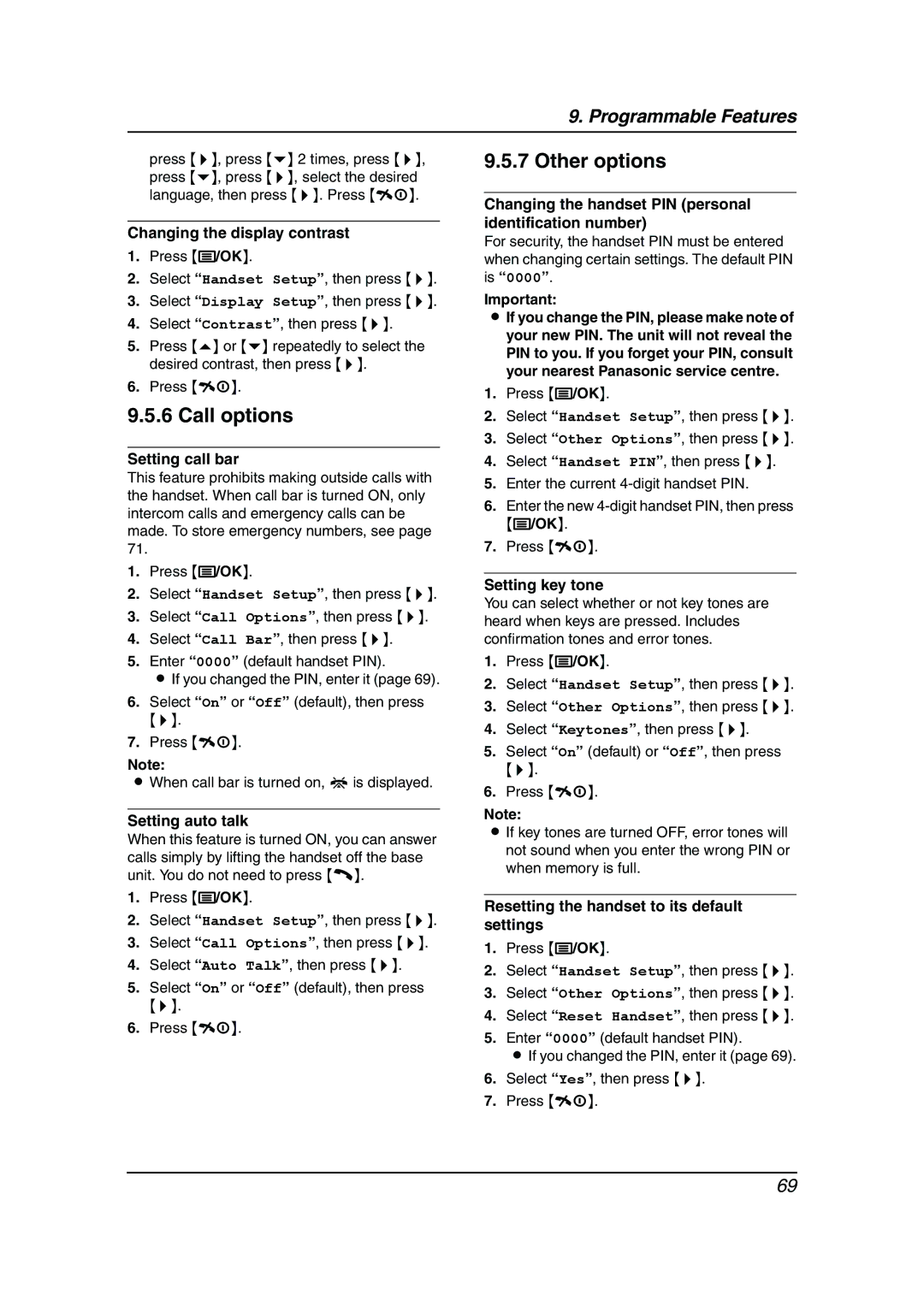 Panasonic KX-FC238HK manual Call options, Other options 