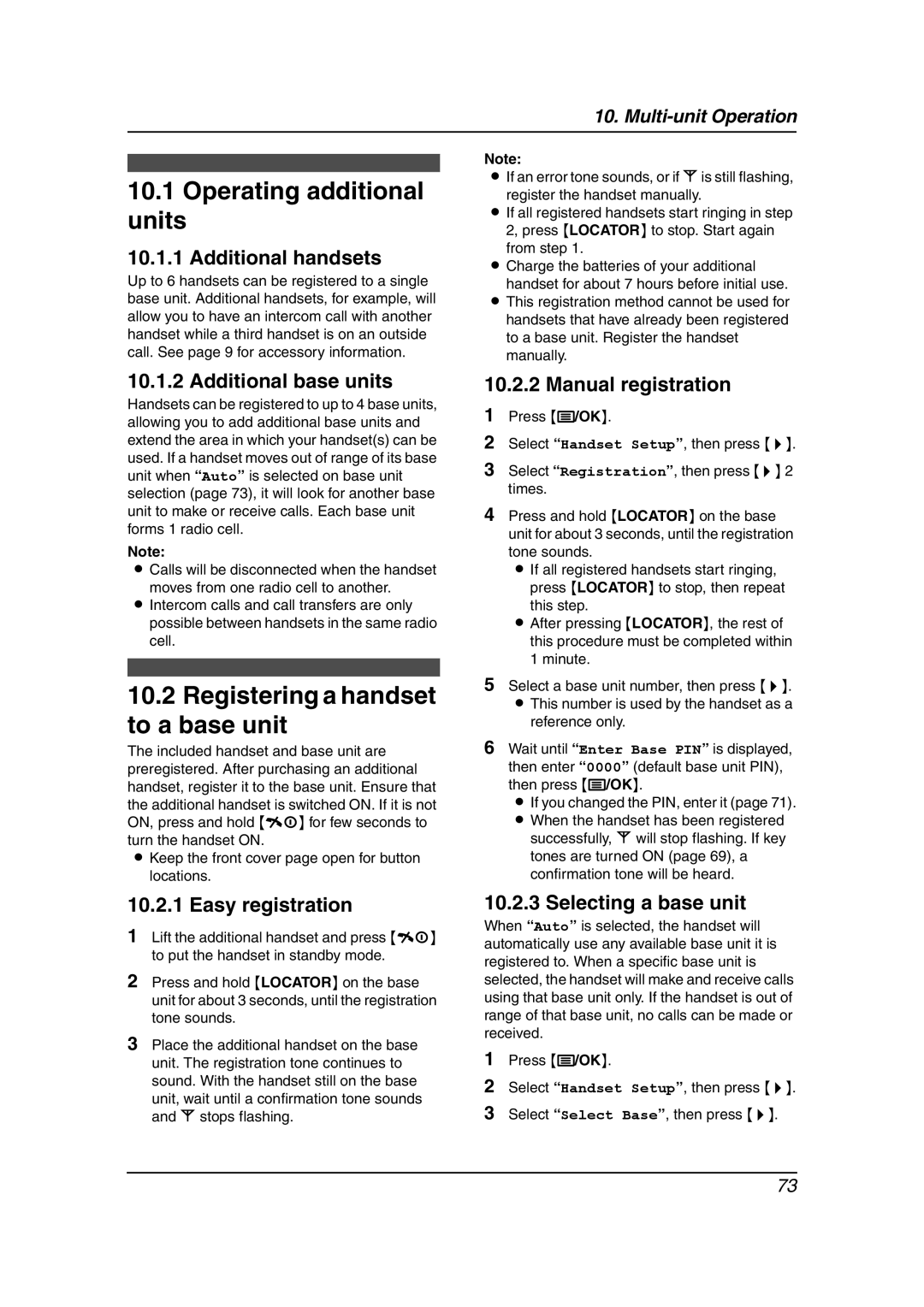 Panasonic KX-FC238HK manual Operating additional units, Registering a handset to a base unit 