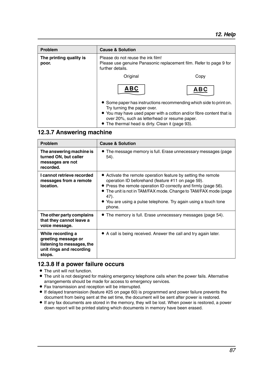 Panasonic KX-FC238HK manual Answering machine, If a power failure occurs 