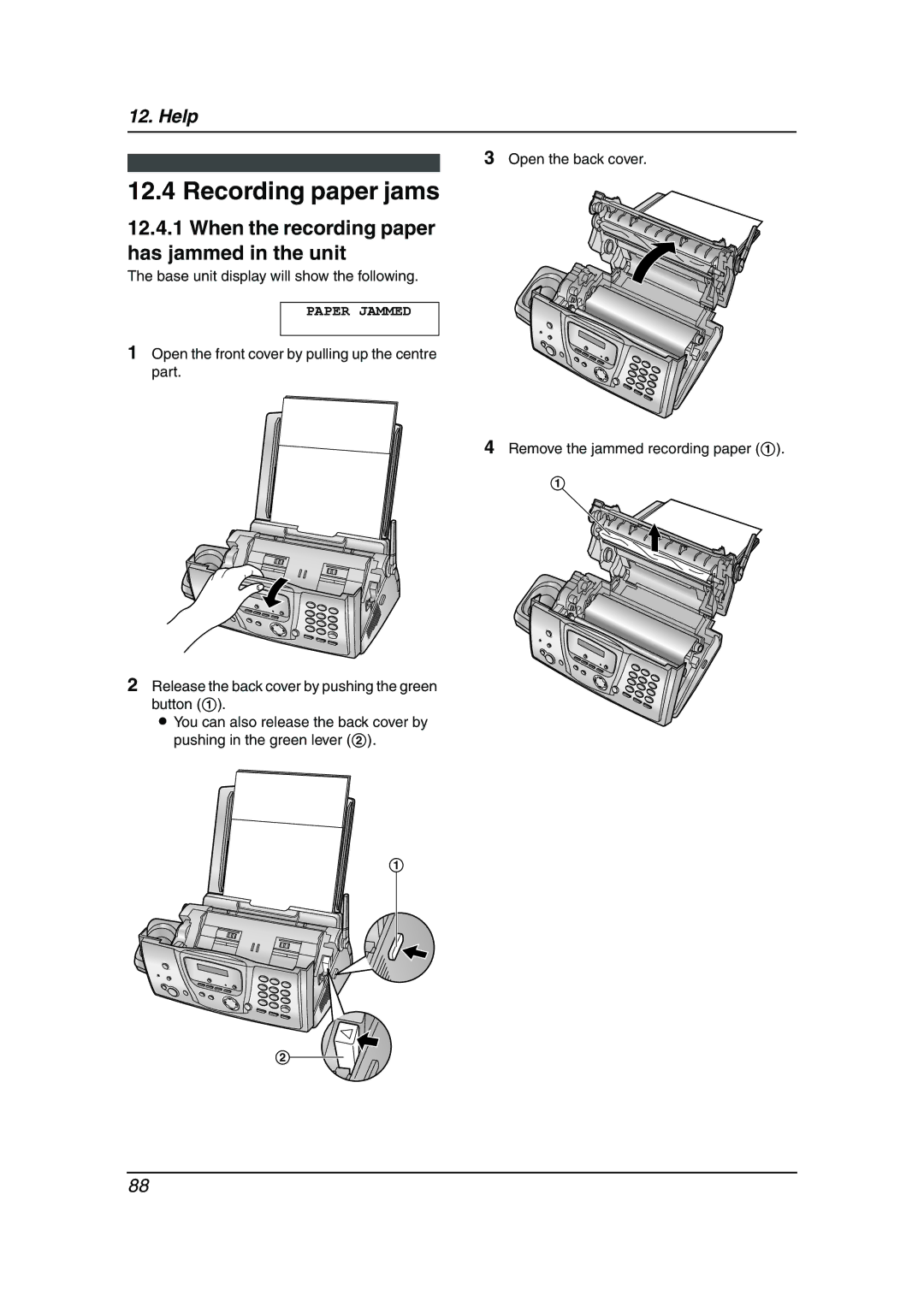 Panasonic KX-FC238HK manual Recording paper jams, When the recording paper has jammed in the unit 