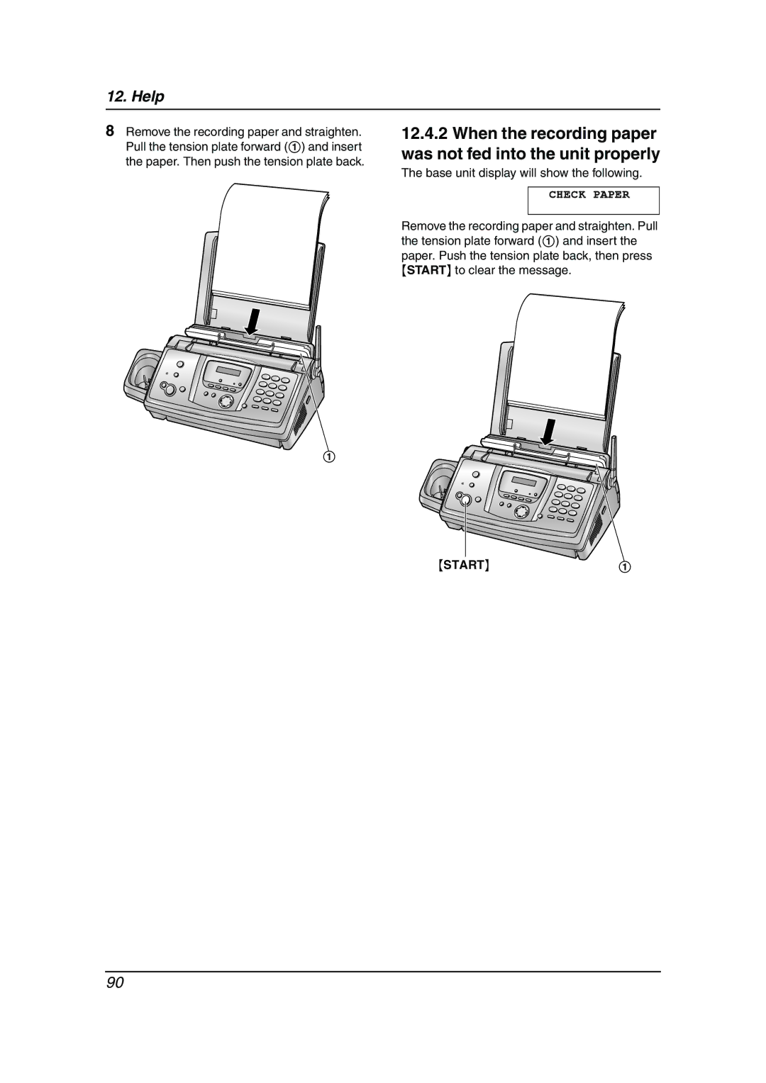 Panasonic KX-FC238HK manual When the recording paper was not fed into the unit properly, START1 