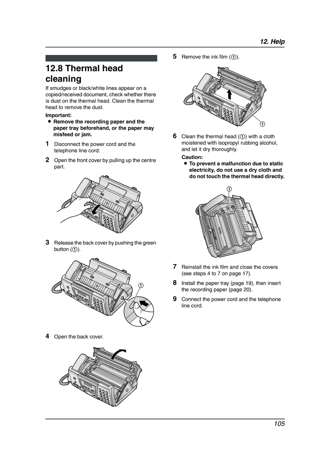 Panasonic KX-FC241AL manual Thermal head cleaning 