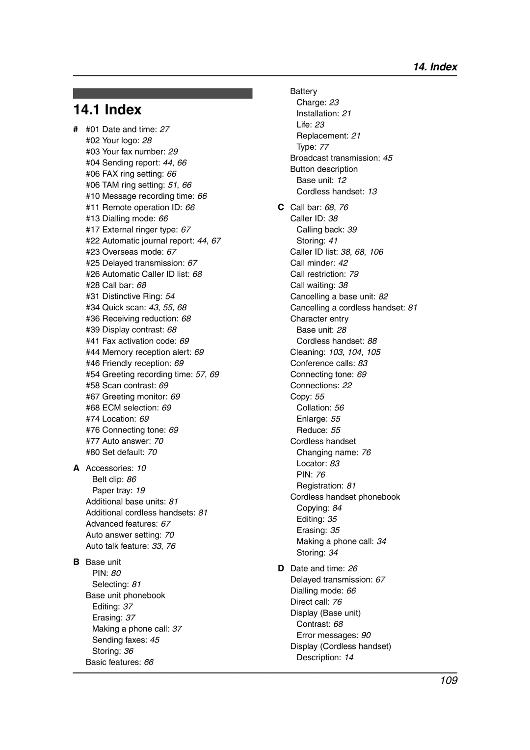 Panasonic KX-FC241AL manual Index 