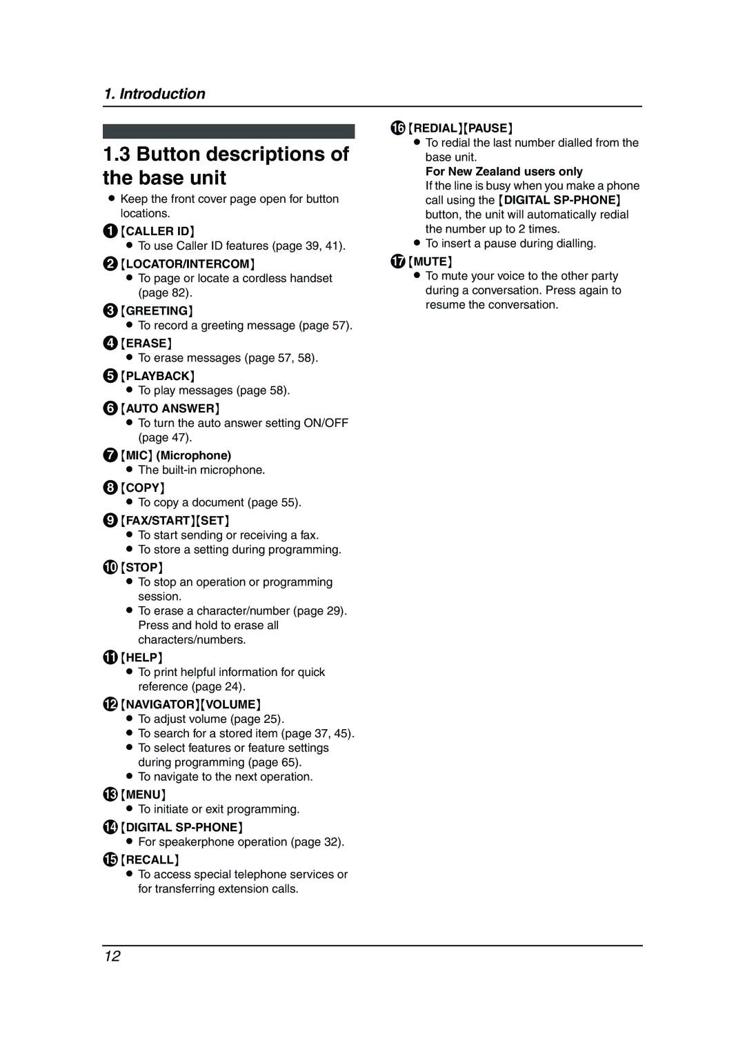 Panasonic KX-FC241AL manual Button descriptions of the base unit 