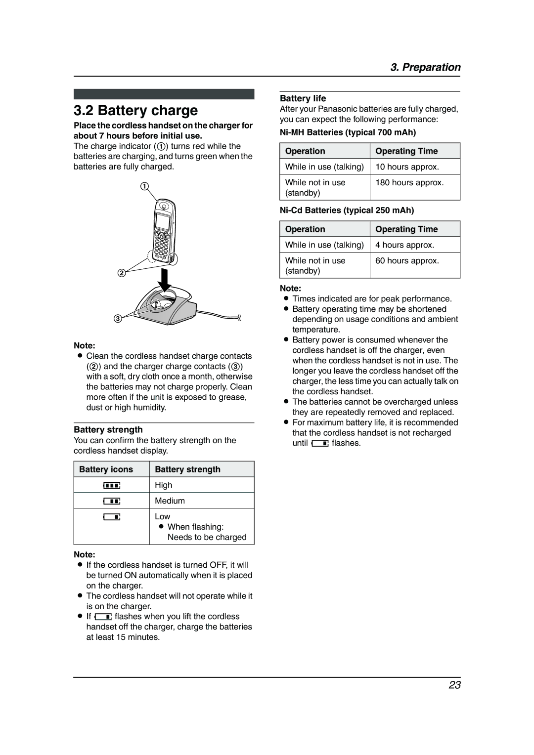 Panasonic KX-FC241AL manual Battery charge 