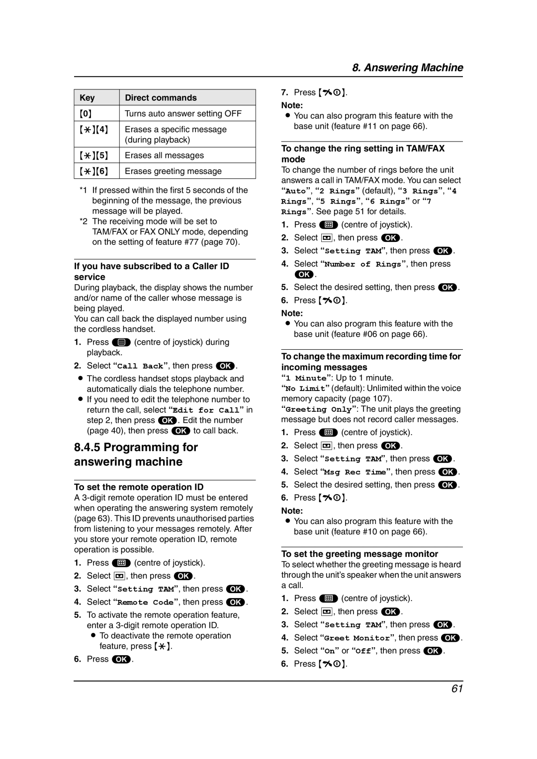 Panasonic KX-FC241AL manual Programming for answering machine, To set the remote operation ID 