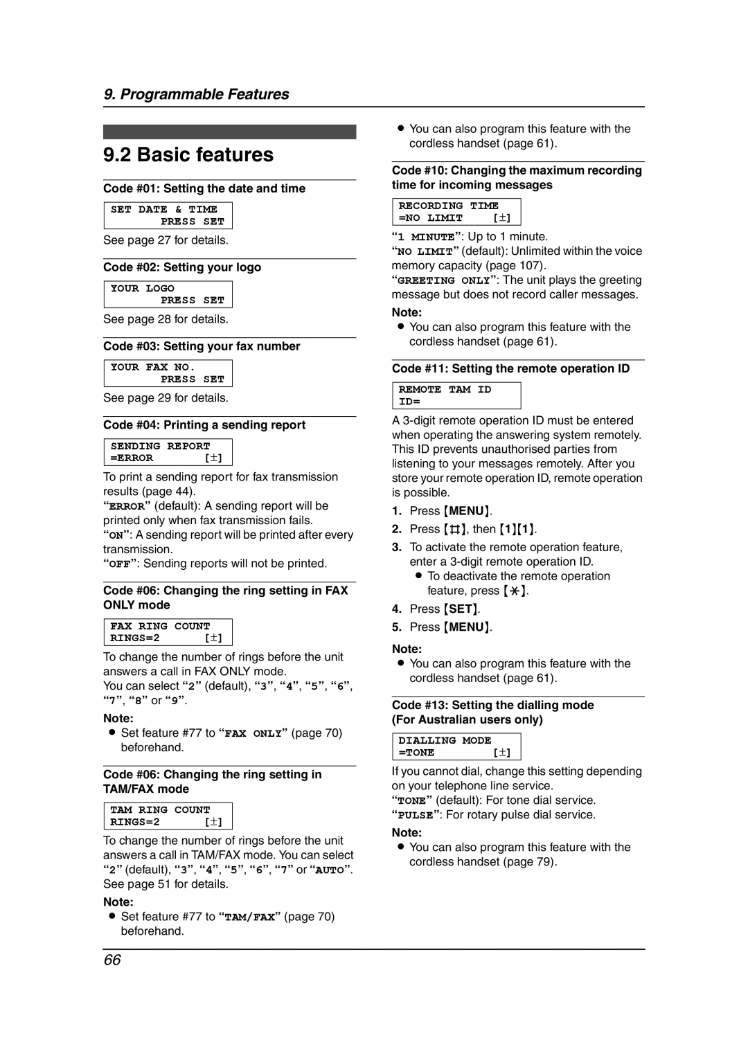 Panasonic KX-FC241AL manual Basic features 