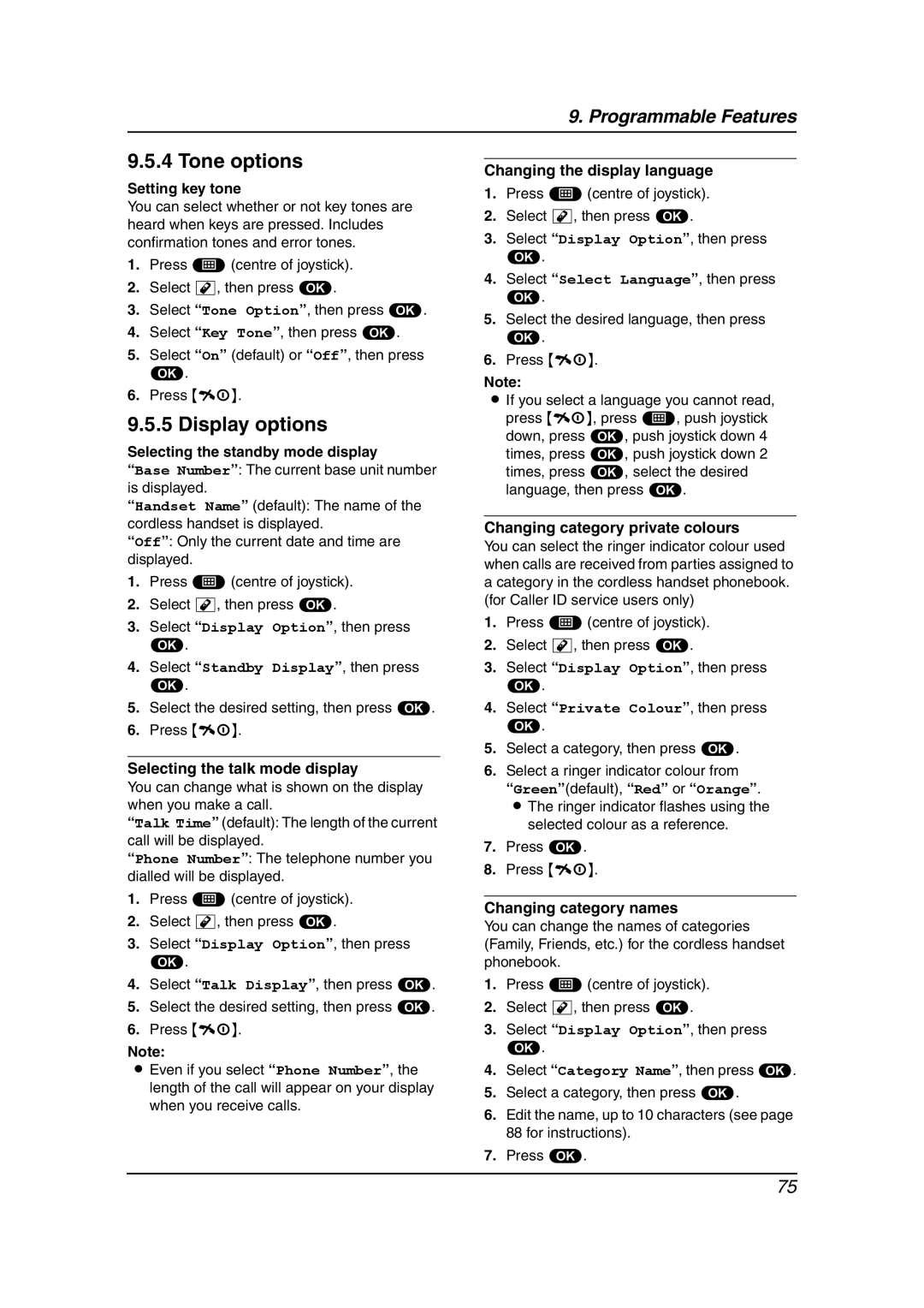 Panasonic KX-FC241AL manual Tone options, Display options 