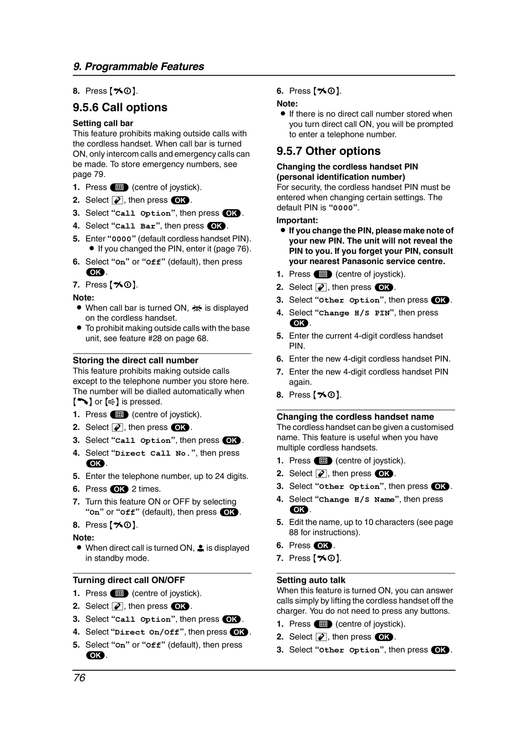 Panasonic KX-FC241AL manual Call options, Other options 