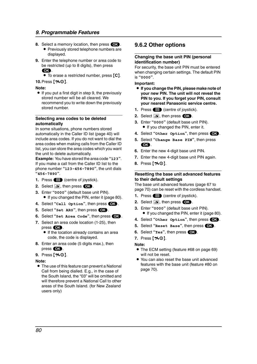 Panasonic KX-FC241AL manual Selecting area codes to be deleted automatically 