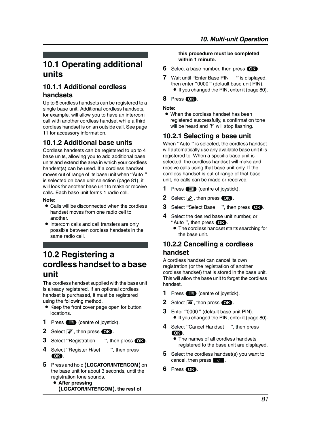 Panasonic KX-FC241AL manual Operating additional units, Registering a cordless handset to a base unit 