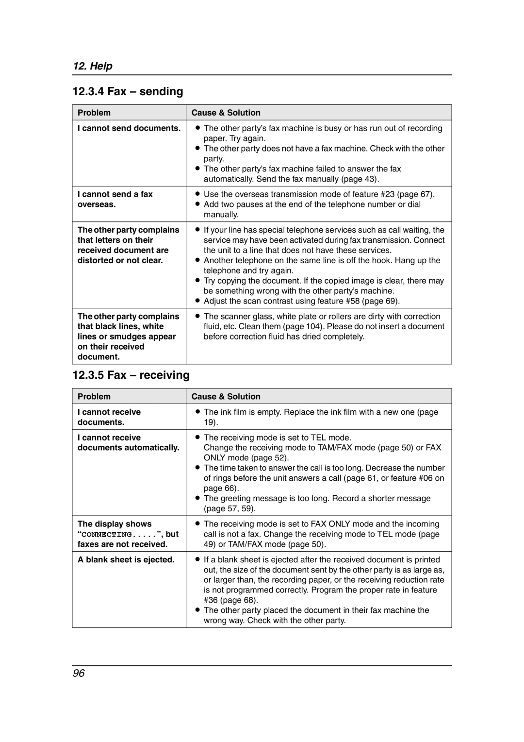 Panasonic KX-FC241AL manual Fax sending, Fax receiving 