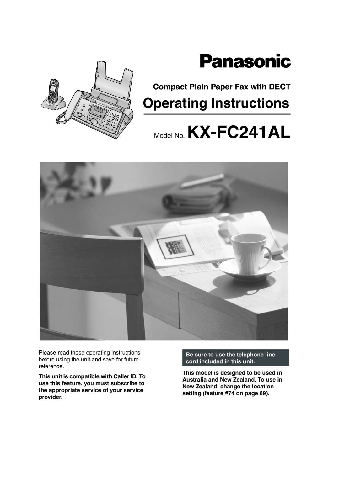 Panasonic manual Compact Plain Paper Fax with DECT, Operating Instructions, Model No. KX-FC241AL 