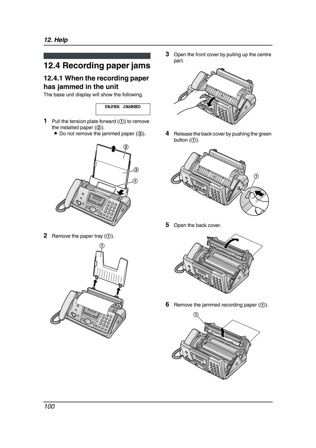 Panasonic KX-FC241AL manual Recording paper jams, When the recording paper has jammed in the unit, Help 