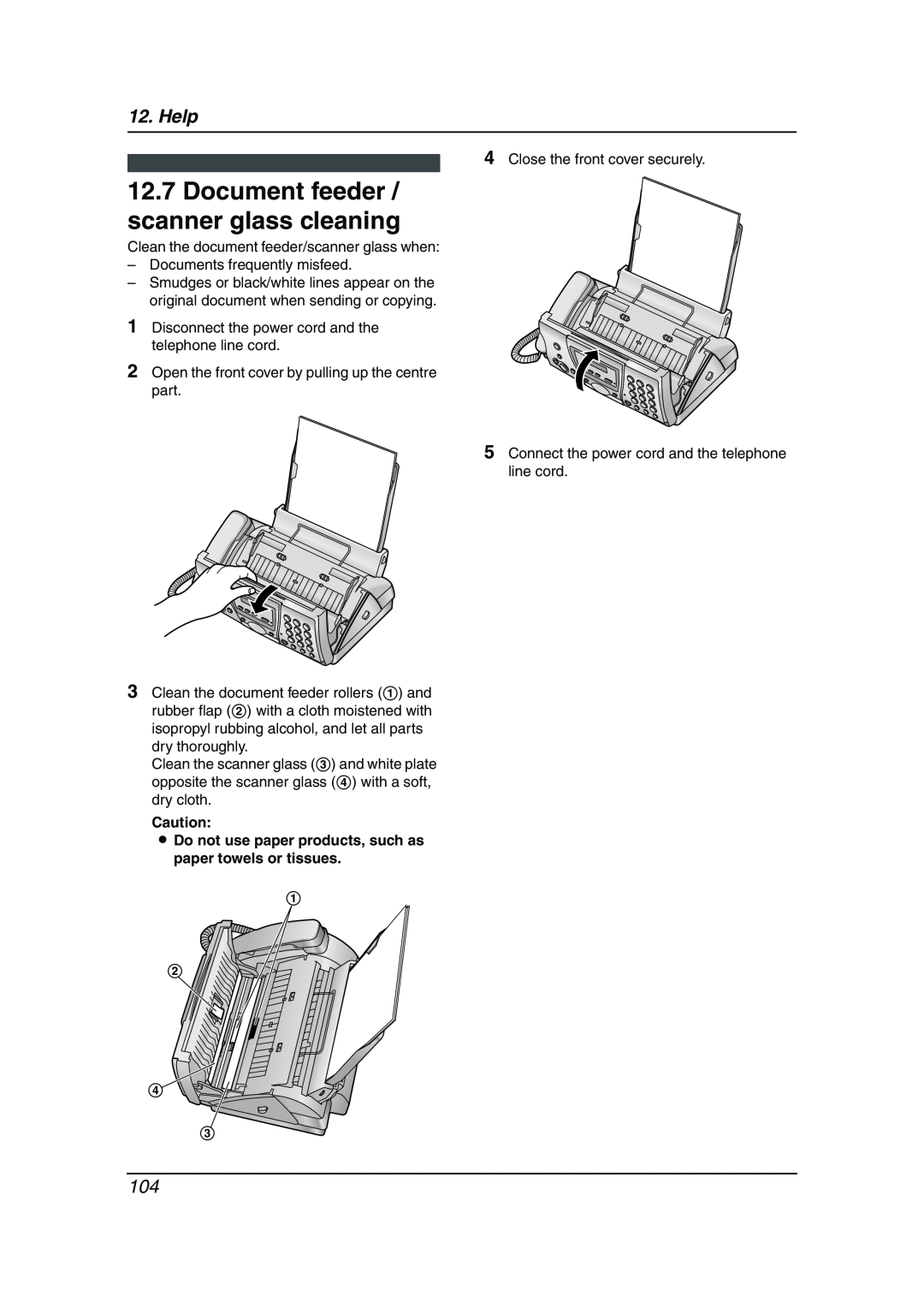 Panasonic KX-FC241AL manual Document feeder / scanner glass cleaning, Help 