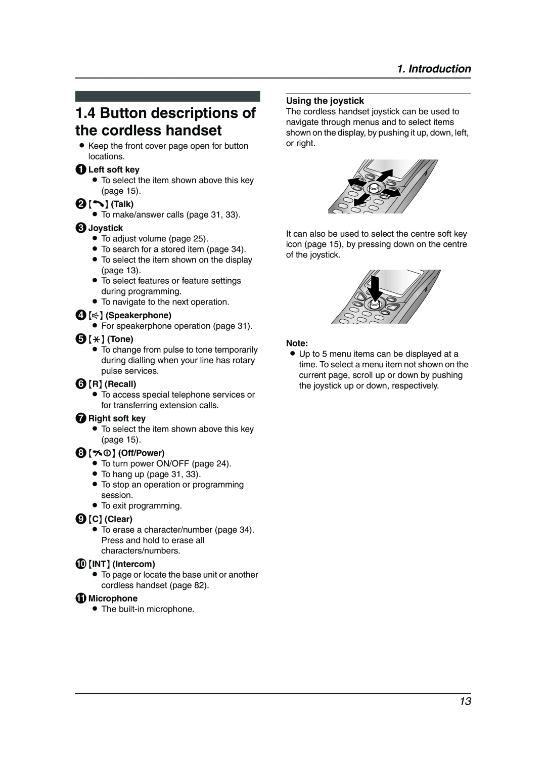 Panasonic KX-FC241AL Button descriptions of the cordless handset, ALeft soft key, BC Talk, C Joystick, Ds Speakerphone 