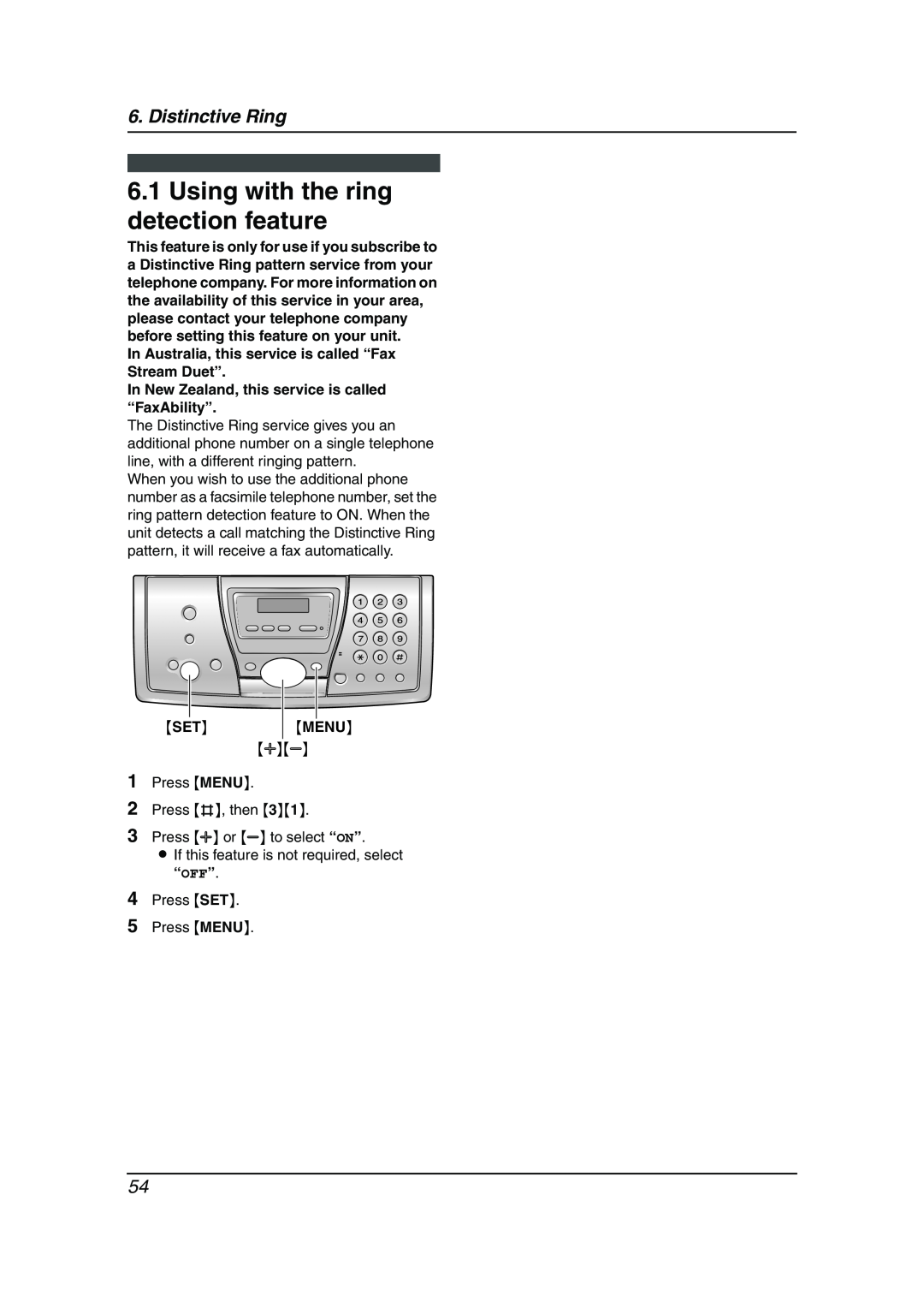 Panasonic KX-FC241AL manual Using with the ring detection feature, Distinctive Ring, Menu 