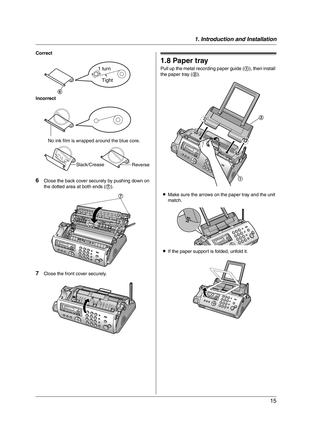 Panasonic KX-FC255AL manual Paper tray, Correct, Incorrect 