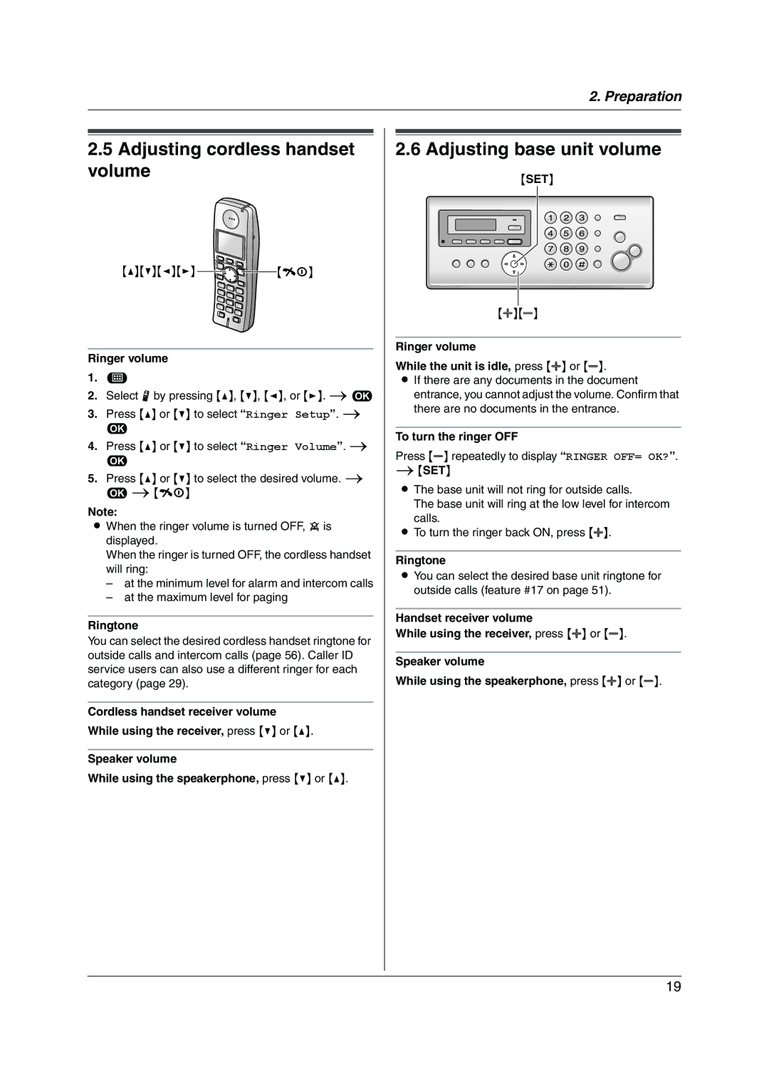 Panasonic KX-FC255AL manual Adjusting cordless handset volume, Adjusting base unit volume 