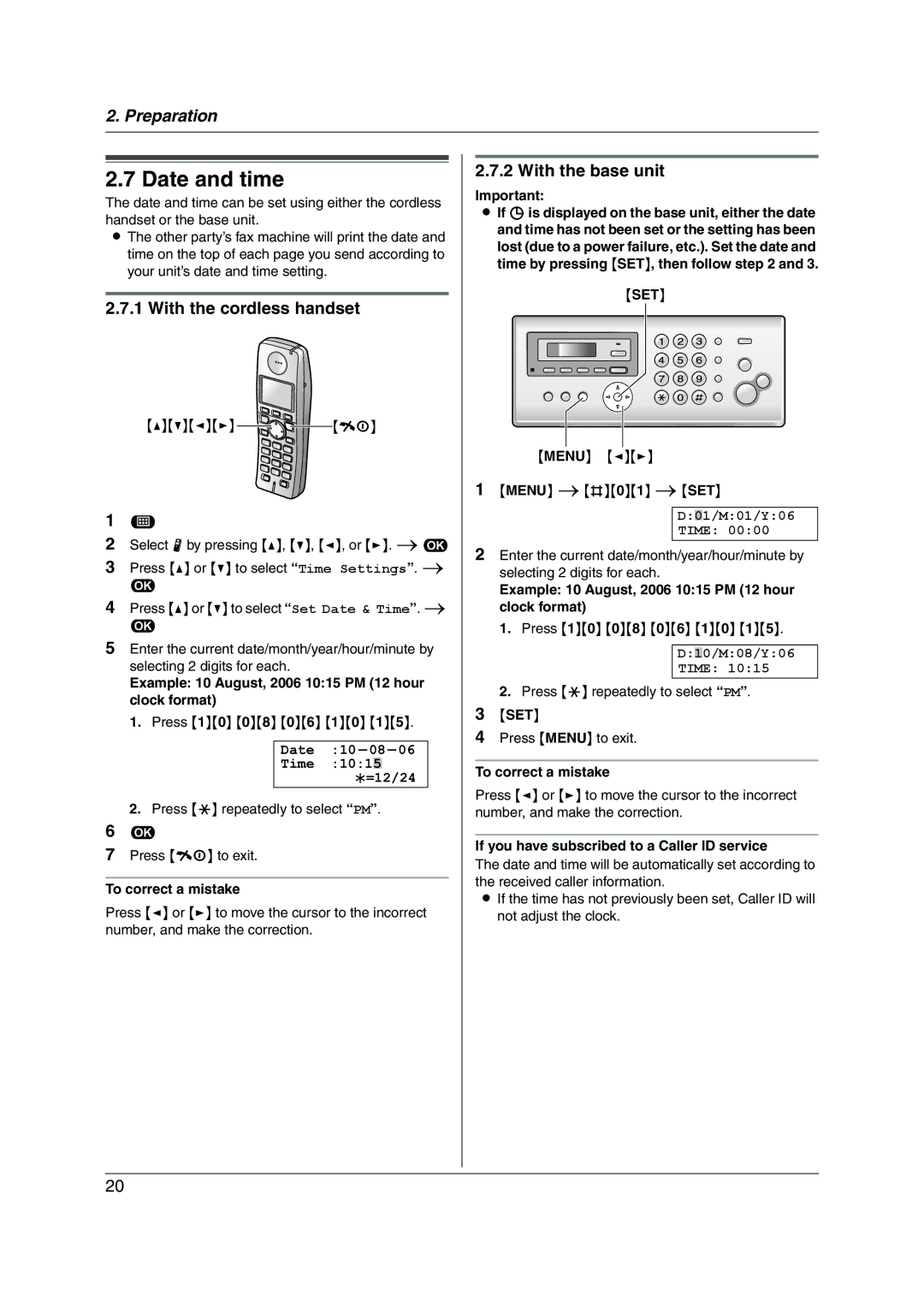 Panasonic KX-FC255AL manual Date and time, With the cordless handset, With the base unit 