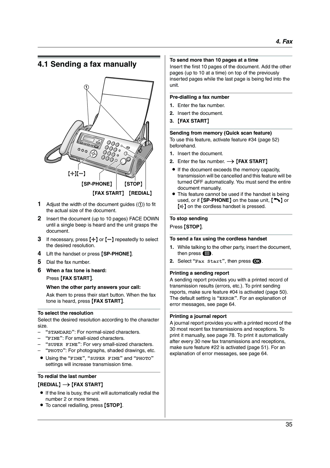 Panasonic KX-FC255AL Sending a fax manually, SP-PHONE Stop FAX Start Redial 