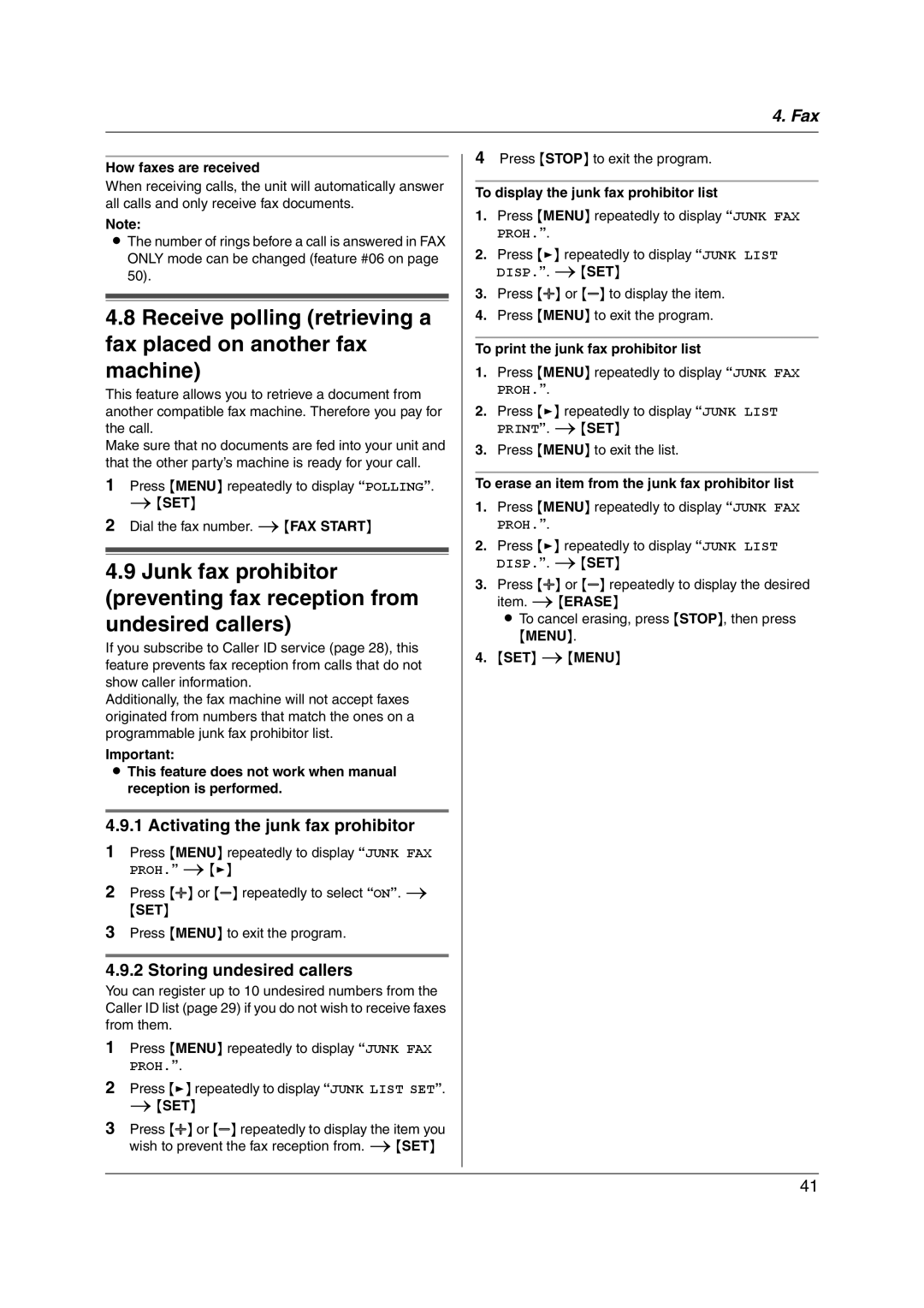 Panasonic KX-FC255AL manual To display the junk fax prohibitor list, To print the junk fax prohibitor list, SET i Menu 