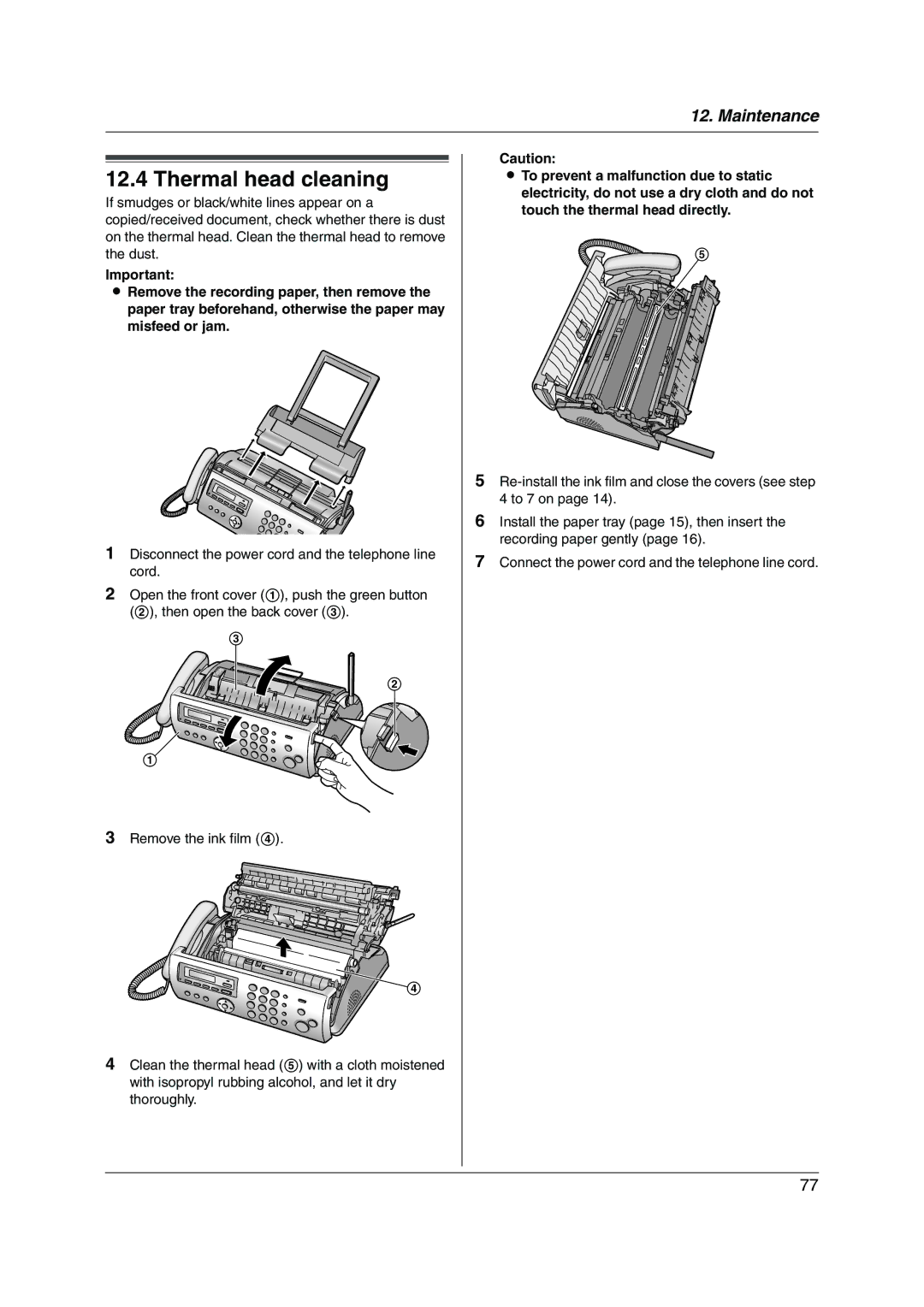 Panasonic KX-FC255AL manual Thermal head cleaning 