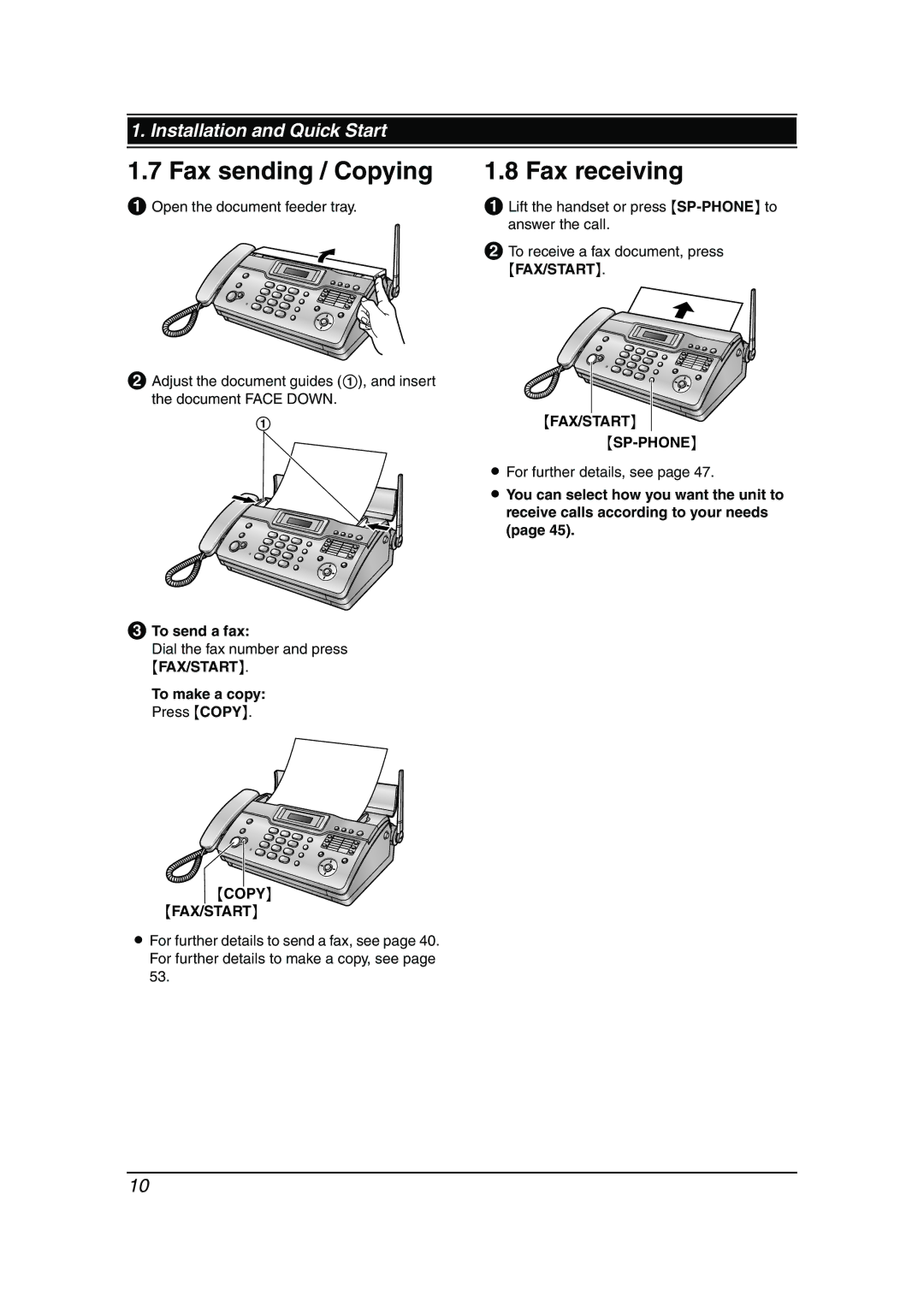 Panasonic KX-FC962HK manual Fax sending / Copying, Fax receiving, To send a fax, Copy FAX/START, Fax/Start Sp-Phone 