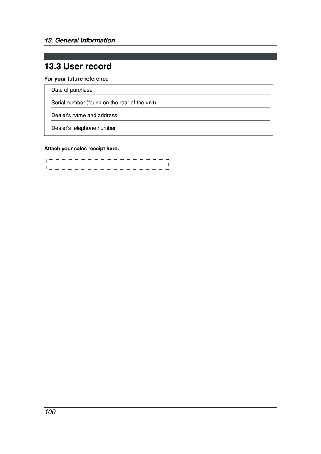 Panasonic KX-FC962HK manual User record, For your future reference, Attach your sales receipt here 