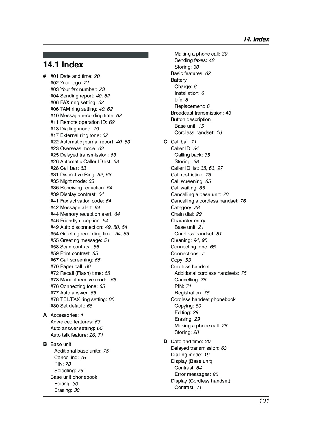 Panasonic KX-FC962HK manual Index 