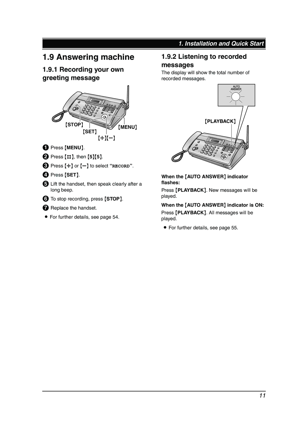 Panasonic KX-FC962HK manual Answering machine, Stop Menu SET, Playback, When the Auto Answer indicator flashes 