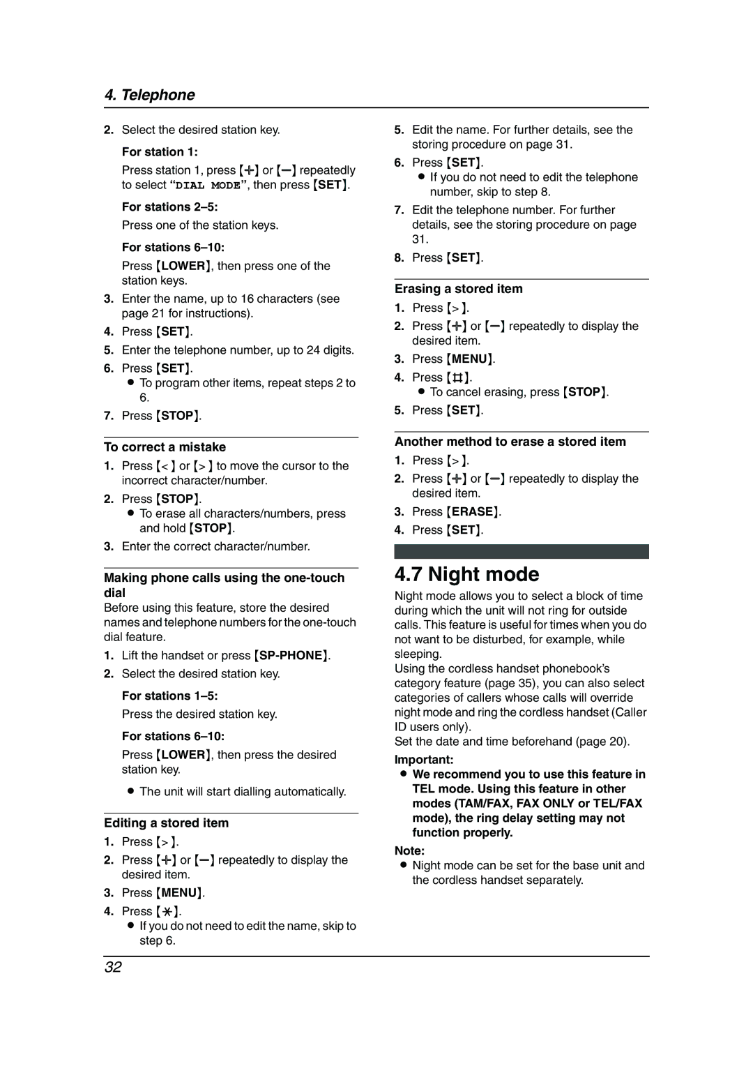 Panasonic KX-FC962HK manual Night mode 